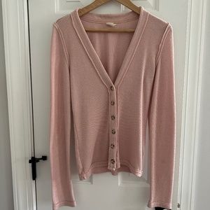 We The Free People Soft Pink Distressed Cardigan long sleeve buttons S Small